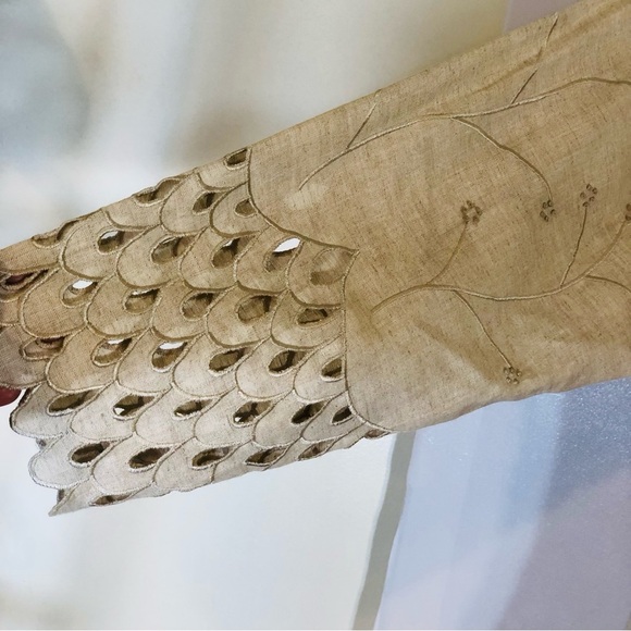 J Song Collection Tunic Top Women’s Size 18 100% Linen Tan Khaki Embroidered - Picture 8 of 14